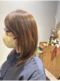 レイヤースタイル×小顔補正カット×斜めバンク×ミントベージュ