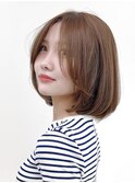 Say.顔周りカット前髪レイヤーボブミディアムウォームベージュ