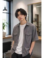 MEN's Baguz MEN'Sカット/ MEN'Sパーマ/ MEN'Sカラー メンズセンターパート無造作ウェーブパーマで作る色気ヘア