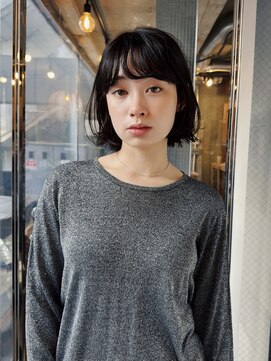 ヒュージ 表参道(huge) ミニボブ/ニュアンスパーマ/前髪カット/グレージュ