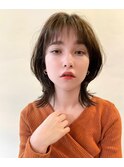 シースルーバングの韓国風くびれヘア/ケアカラー/恵比寿美容室