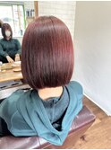 レッドブラウンミニボブ_ワイドバング似合わせカット_415
