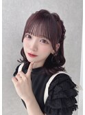 ピンクラベンダーアイドルぱっつん前髪カチューシャヘアアレンジ