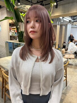 サンク 原宿 表参道(cinq) ブリーチなしダブルカラーピンクベージュミディアムボブ20代30代