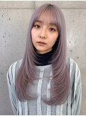 ラベンダーアッシュ　ロングレイヤー　ハッシュカット