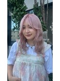 大人可愛い透け感ピンクミルクティーベージュゆるふわロングヘア