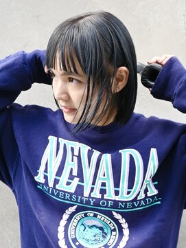 ディッセンバー 渋谷(December) 前髪カット/ワイドバング/切りっぱなしボブ/ネイビーグレー/渋谷