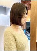 タッセルボブ/マロンベージュ/ブリーチなし/縮毛矯正/顔周り原宿
