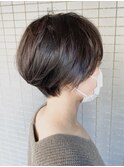 大人かわいい★耳掛け小顔丸みショート★ブルーグレージュ★坂田
