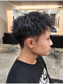 刈り上げショートアップバングソフトツイストスパイラルパーマ