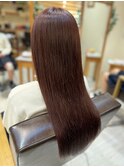 レッドブラウン 髪質改善 ロングヘア 縮毛矯正