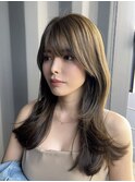 明るめオリーブベージュ×レイヤーカット/韓国ヘア/韓国カラー