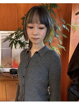 ベンジー 中目黒ii店(benji) ダークトーン×ライムイエロー インナーボブ