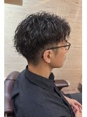ビジネスショートツーブロックマッシュツイストスパイラルパーマ