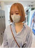 シースルーバング　顔まわりカット　オレンジベージュ　ロブボブ