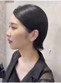 ショートボブ顔周りカット黒髪ぱっつんボブ岡山南中央町
