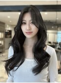 韓国ヘア グレージュ ハッシュカット センターパート くびれヘア