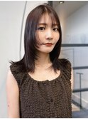 顔周りレイヤー レイヤーカット 外ハネ チョコレートブラウン