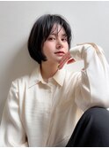 黒髪ボブ/シースルーバング/顎ラインボブ