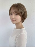 夏カラーブリーチなしミルクティーベージュショートボブp上尾