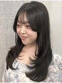 ロングレイヤーカット顔周りレイヤーウルフハッシュカット韓国