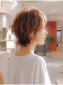 ショートパーマ/オレンジブラウン/ショートウルフ