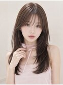 ダブルカラー内巻きロングヘアバタフライカットおくれ毛カット◎