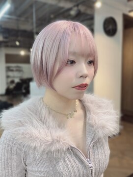 ライズ バイ レボ 柏店(RISE by REVO) ピンクショートボブ/透明感ハイトーン×韓国風丸みショート