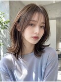 ミディアムレイヤー レイヤーカット 透明感ブラウン 韓国ヘア