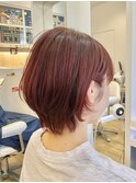 【王道ショートヘア】チェリーレッドカラー♪40代50代