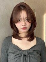 オムニス 表参道(Omnis)&nbsp;韓国暗髪ミディアムレイヤースタイル小顔顔周りレイヤーブラウン