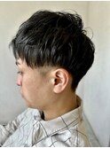 MEN'S HAIR束感波巻きショートマッシュパーマアッシュブラック