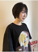 大平/ショートボブ暗髪グレージュ透明感前髪顔まわりカット20代