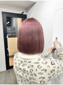 チェリーレッドラベンダーピンクカラー切りっぱなしボブブリーチ