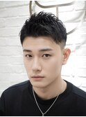 メンズバーバーおしゃれアップバングショート　理容室眉毛カット