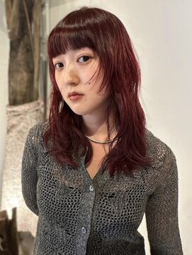 ヴヴ(Bub) ワインレッド レイヤー 前髪カット ブリーチなしダブルカラー