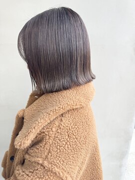 ヘアー アイス 御器所本店(HAIR ICI) 30代40代暗めカラー透け感グレージュ切りっぱなしアゴラインボブ