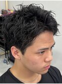 ダークアッシュニュアンスパーマ韓国マッシュベリーショート