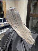 バレイヤージュ、ハイライト、レイヤーロング、グレーベージュ
