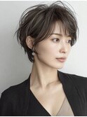 大人可愛い40代50代くびれショートボブ丸みショート