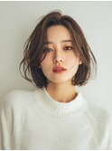 大人女性の前髪なしワンレンボブ