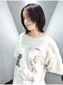 ひし形レイヤーボブボルドーカラー前髪なしハッシュレイヤーボブ