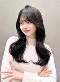 ロングおくれ毛顔周りレイヤー韓国ヘア_F30447