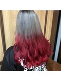 派手可愛い!!シルバー&レッドのグラデーションカラー