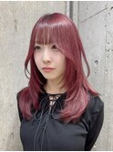 ミルクティーピンクグレージュミディアムウルフレイヤー長めボブ