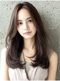 暗めカラー前髪長めフェイスフレーミングパーマ
