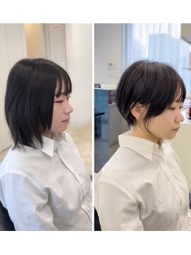 イヴォークトーキョーオーサカ(EVOKE TOKYO osaka) スタイルチェンジ 似合わせ 小顔 耳かけショート 暗髪 丸み