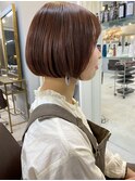 イメチェンハッシュカットフルバング似合わせレッドブラウン