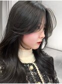韓国ヘアロングレイヤーカットくびれヘアブルーブラック原宿