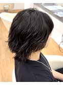 【メンズ前上がりボブ】緩めスパイラルパーマメンズミディアム